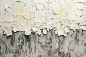 Obraz premium Old peeling white paint on a concrete wall, offering a distressed and industrial background for interior design, Generative AI