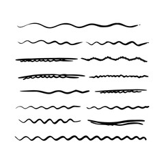 Set of wavy horizontal lines. Marker hand-drawn line border set and scribble design elements. Lines hand drawn paint brush stroke. Vector set isolated .