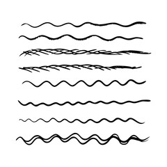 Set of wavy horizontal lines. Marker hand-drawn line border set and scribble design elements. Lines hand drawn paint brush stroke. Vector set isolated .