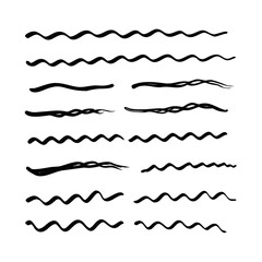 Set of wavy horizontal lines. Marker hand-drawn line border set and scribble design elements. Lines hand drawn paint brush stroke. Vector set isolated .
