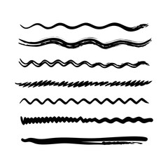 Set of wavy horizontal lines. Marker hand-drawn line border set and scribble design elements. Lines hand drawn paint brush stroke. Vector set isolated .