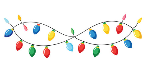 Colorful Christmas Lights String Garland on White Background holiday