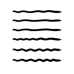 Set of wavy horizontal lines. Marker hand-drawn line border set and scribble design elements. Lines hand drawn paint brush stroke. Vector set isolated .