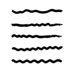 Set of wavy horizontal lines. Marker hand-drawn line border set and scribble design elements. Lines hand drawn paint brush stroke. Vector set isolated .