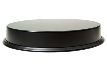 Black round rotating display stand for product presentation and display isolated with transparent background
