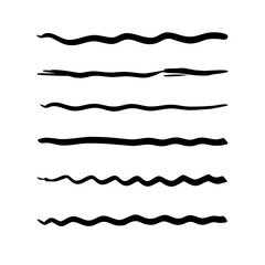 Set of wavy horizontal lines. Marker hand-drawn line border set and scribble design elements. Lines hand drawn paint brush stroke. Vector set isolated .