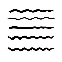 Set of wavy horizontal lines. Marker hand-drawn line border set and scribble design elements. Lines hand drawn paint brush stroke. Vector set isolated .