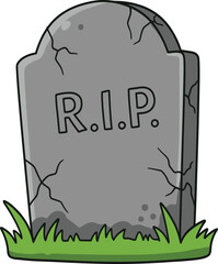 Cartoon gravestone with rip inscription and grass isolated on transparent background