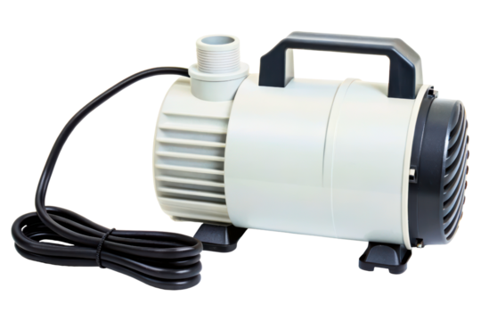 Electric water pump with handle and power cord for fluid transfer isolated with transparent background