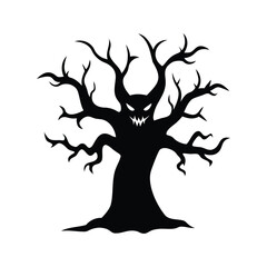 Silhouette of a spooky Halloween tree with a scary face