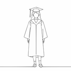 Young woman in graduation cap and gown standing confidently  