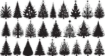 Obraz premium Black and white seamless Christmas tree vector pattern illustration