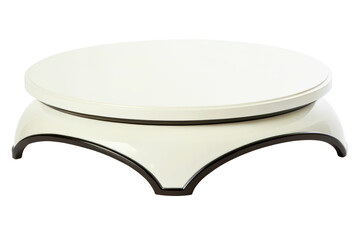 White round rotating display stand with modern curved base design isolated with transparent background