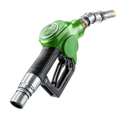 Refueling action with green fuel pump gas station product urban view isolated on transparent background