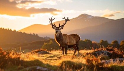 Fototapeta premium Majestic Red Deer Stag at Golden Hour in the Scottish Highlands