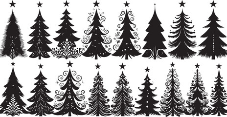 Obraz premium Black and white seamless Christmas tree vector pattern illustration