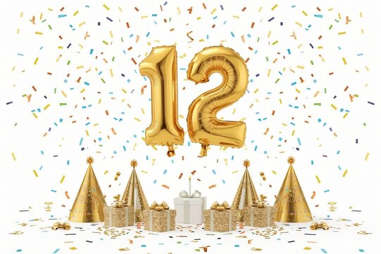 Gold 12 Balloon Birthday Party Studio Shot