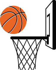 A basketball in mid air about to go through a basketball hoop and net isolated on transparent background © rsvect02