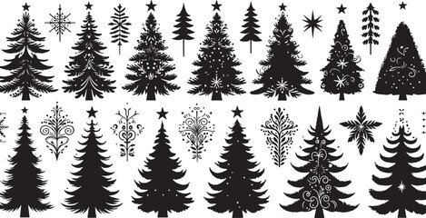Obraz premium Black and white seamless Christmas tree vector pattern illustration