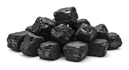 Obraz premium A pile of shiny black coal on a white background
