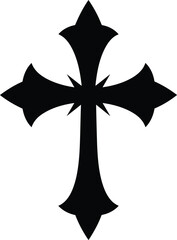 Ornate gothic cross symbol with decorative fleur de lis ends isolated on transparent background © rsvect02