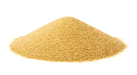 A tan sand pile on a plain white background