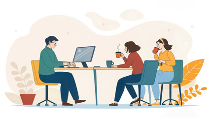 Teamwork and Coffee Break: Illustration for website or presentation.