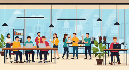 Modern Coworking Space: Diverse Team Collaborating, Perfect for Business Presentations.