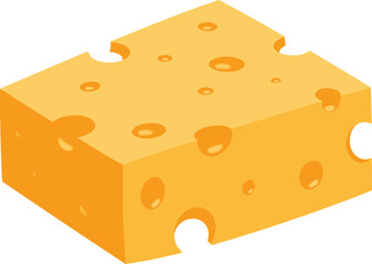 A block of swiss cheese with characteristic holes presented isolated on transparent background