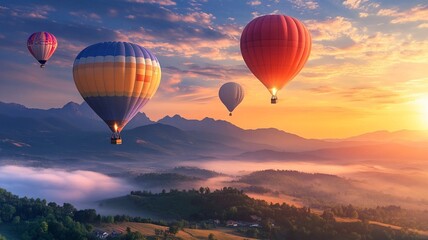 Hot air balloons at sunset