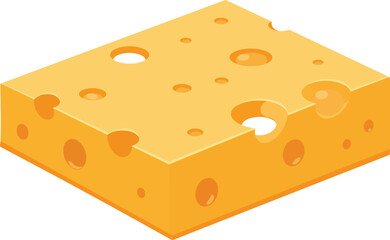 A delicious cube of swiss cheese with characteristic holes isolated on transparent background