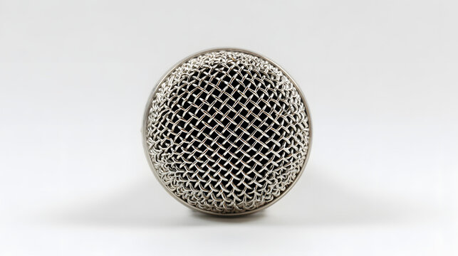 Professional microphone with detailed metal finish, presented in a sleek, isolated close-up.