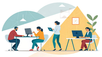 Diverse team of professionals collaborating in a modern office setting. Ideal for websites, presentations, and marketing materials.