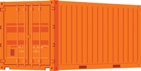 Bright orange shipping container isolated on transparent background for logistics and transport concepts