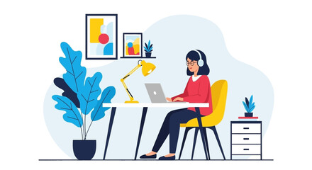 Woman working from home on laptop, perfect for remote work blogs and articles.