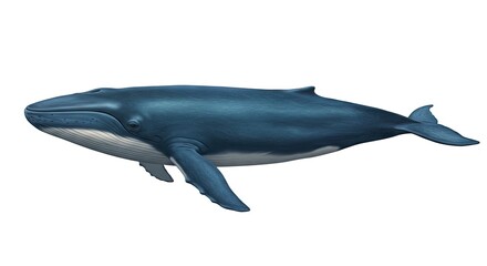Obraz premium Blue whale A realistic illustration shows the marine mammal with a mottled blue body swimming left