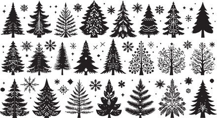 Obraz premium Black and white seamless Christmas tree vector pattern illustration