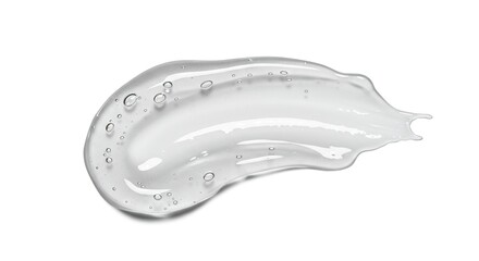 Clear gel with visible bubbles spread on a white surface casting a subtle shadow