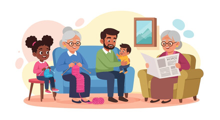 Happy multigenerational family spending time together at home, perfect for family, togetherness, and generational themes.