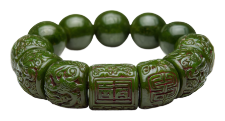 Admiring intricate green jade bracelet market jewelry display cultural craftsmanship isolated on transparent background