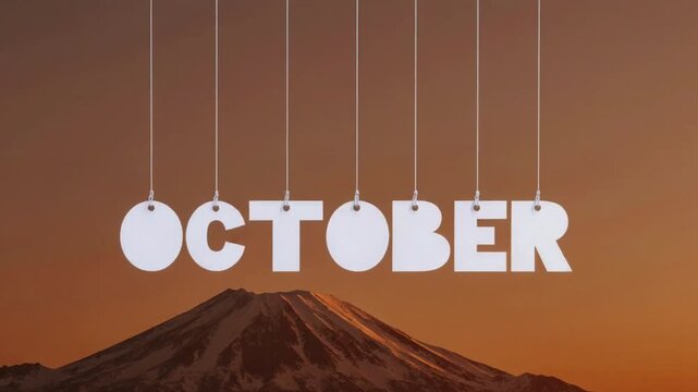 October. Text hanging on the strings
