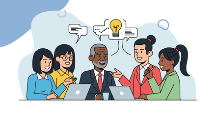 Diverse business team brainstorming, perfect for website banners or presentations.