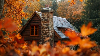 country house in autumn forest