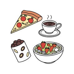 Flat illustration of food icons delicious. Adobe Illustrator Artwork