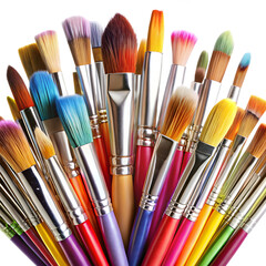 Fototapeta premium Collection of colorful paint brushes isolated on transparent background