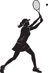 Female tennis player hitting ball with racket sport athletic