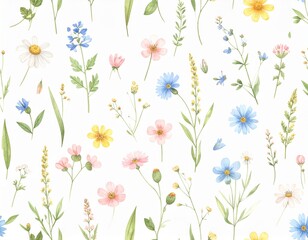 Charming watercolor wildflowers create a vibrant, delicate seamless pattern for spring designs