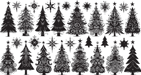 Fototapeta premium Black and white seamless Christmas tree vector pattern illustration