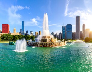 Obraz premium Chicago fountain cityscape