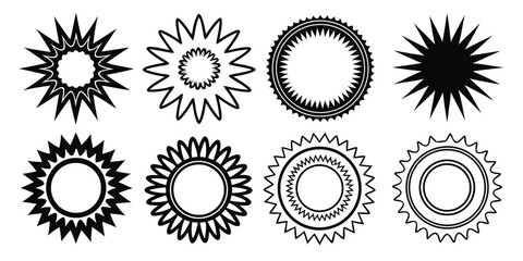 Set of Black Starburst and Sunburst Graphic Elements explosion